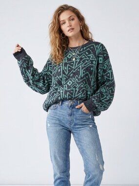 Vintage Italy Acrylic/Wool Blend Knit Slouchy Sweater Abstract Print size L